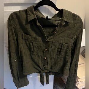 Express Olive Button-Down Shirt